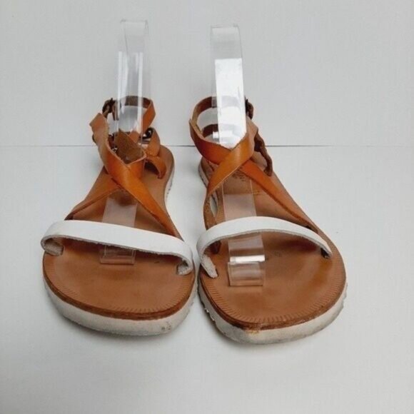 JOIE a la Plage Socoa Leather Sandal Flats Tan & White Sz  Eur 39 | US 8.5 - 9 - Picture 4 of 11
